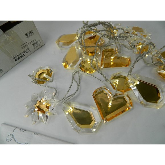 Ikea Lights String Amber Gold 10ft Hearts, Diamonds, Snowflakes, Circles Lucite - Picture 9 of 16